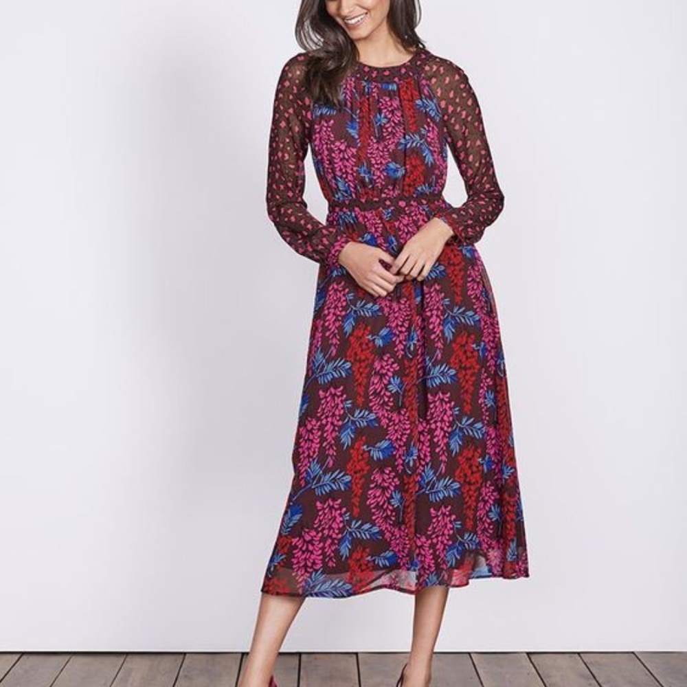 Boden Erica Chiffon Floral Leopard Dress size 14
